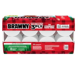 Brawny Tear-A-Square - Toallas de papel cuadradas de 3 capas, 8 rollos triples = 24 rollos regulares, fuertes, absorbentes y duraderas con 3 tamaños d