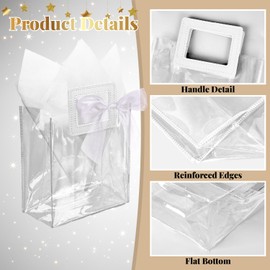 ysmile Small Clear Gift Bag with Tissue Paper for Women Men Boys Girls, Birthday, Anniversary, Baby Shower, Wedding, Reusable 7.5" - White