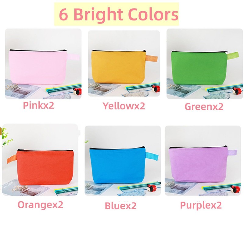 Jinavoty 12 Pack Canvas Makeup Bags Multipurpose Canvas Pencil Case