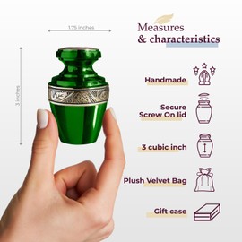 Trupoint Memorials Small Urns for Human Ashes Keepsake, Decorative Mini Cremation Urn for Adult Men and Women, Small Grecian Green and Gold