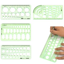 ZHEJIA Ruler Template (Set of 4) Design Ruler, Circular Ruler, Square, Ellipse, Triangle, Multiform, Multipurpose, Transparent, General General Ruler, Drawing, Drawing Ruler, Measuring Drafting