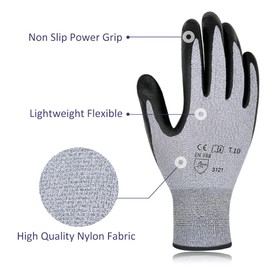 Ultra Durable Safety Work Gloves for Women Men, Seamless Knit Non-Slip Nitrile Coated Elastic Nylon Gloves, Power Grip, 3D Comfort Stretch Fit, Smart Touch Screen, Breathable, Abrasion, Large