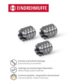 Gedotec Screw-in nut M4 with internal thread, pack of 50, threaded insert with screw slot, M4 x 8 mm, sleeve nut, galvanised steel, solid, length: 8 mm, threaded sleeve for wood, screw-in sleeves