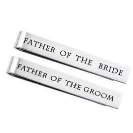 Stainless Steel Tie Clip Wedding Set - Father of The Groom Tie Clip - Father of The Bride Tie Bar