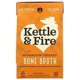 Kettle & Fire Mushroom Chicken Bone Broth, 10g Protein, Whole30, Gluten Free, 16.9 Oz (Pack of 6)