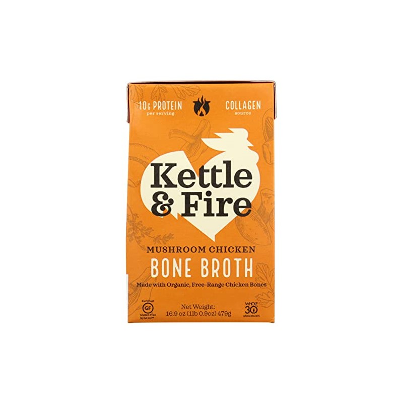 Kettle & Fire Mushroom Chicken Bone Broth, 10g Protein, Whole30,