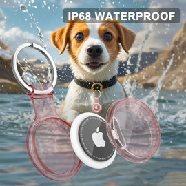 Mugust Airtag Holder, Full-Sealed Waterproof AirTag Keyring, Colored Transparency Airtag Case, 360-degree Protection (Rose)