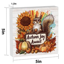 Fall Decorations for Home Fall Decor for Living Room Kitchen Autumn Pumpkin Sunflower Decorations Autumn Wooden Decor for Table 5 × 5 Inches