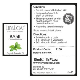 Lily & Loaf Basil Organic Essential Oil (Ocimum basilicum SSP basilicum) | 100% Pure & Natural | 10ml
