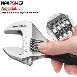 MAXPOWER Adjustable Spanner 200mm, Adjustable Wrench Shifter Spanners with Soft Grip and Dual Scale SAE and Metric (8-inch/200mm), Silver