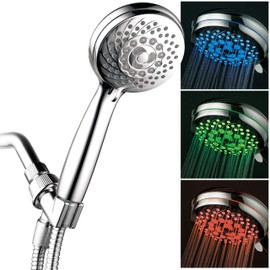 HotelSpa Neon Ultra-Luxury 7-setting LED Hand Shower with Chrome Face and Color-Changing Temperature Sensor