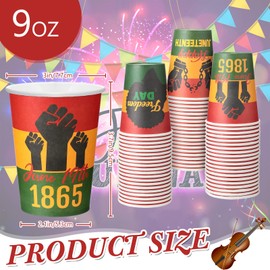 Mumufy 120 Pcs Juneteenth Day Paper Cups 9 oz 1865 June 19th Disposable Paper Drinking Cup Freedom Day Party Favors Happy Juneteenth Day Party Supplies Tableware Decorations