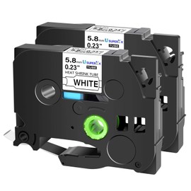 USUPERINK 2 Pack Compatible for Brother P-Touch HSe-211 HSe211 HS-211 HS211 Black on White 5.8mm 0.23'' Heat Shrink Tubing Label Tape for Wire Cable use in PT-D600 P700 P750W P900 Label Printer