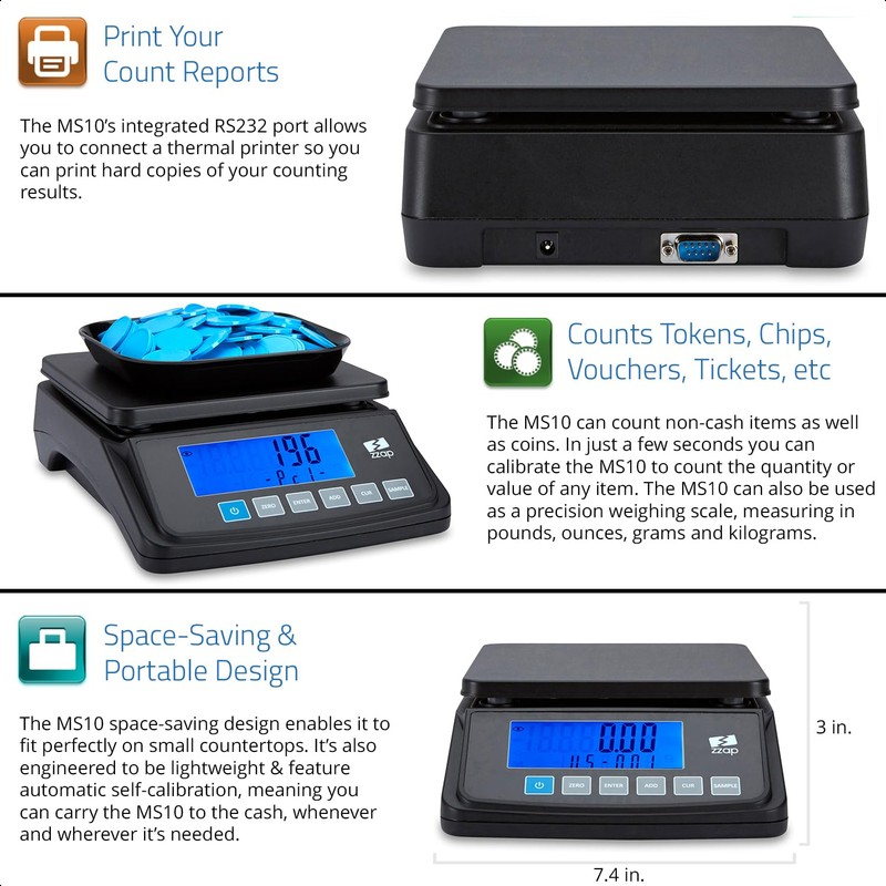 ZZap MS10 Coin Counting Scale - Money Cash Currency Weighing