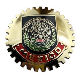 Generic Gold Mexico Flag Golden Grill Badge Golden Mexican Emblem for Trucks and Cars, Stainless Steel