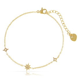 Made by Nami Filigree Women's Gold or Silver Bracelet with Star Pendant Women's Bracelet with Gemstones Made of Surgical Stainless Steel 16 + 3 cm Hypoallergenic Waterproof Jewellery, adjustable