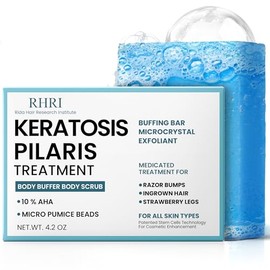 Body Soap for Keratosis Pilaris  Exfoliating Soap Scrub with 10 AHA  Micro Pumice Beads  Buffingbar for Smooth Skin, Strawberry Legs, Ingrown Hair... 