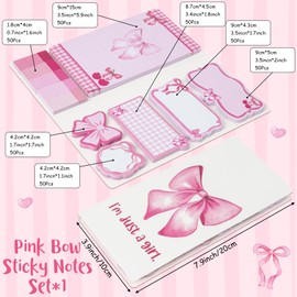 Xqumoi Coquette Pink Bow Sticky Notes Set - I’m Just A Girl Self-Stick Note Pads Bowknot Notepads Writing Memo Pad Page Marker Bookmarker Preppy Girly Stuff Back to School Office Supplies Gift