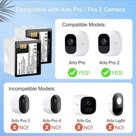 Arlo Pro/ Pro2 Camera 2-Pack 2440mAh Rechargeable Batteries and Chargers for arlo Pro,Pro 2 Cameras