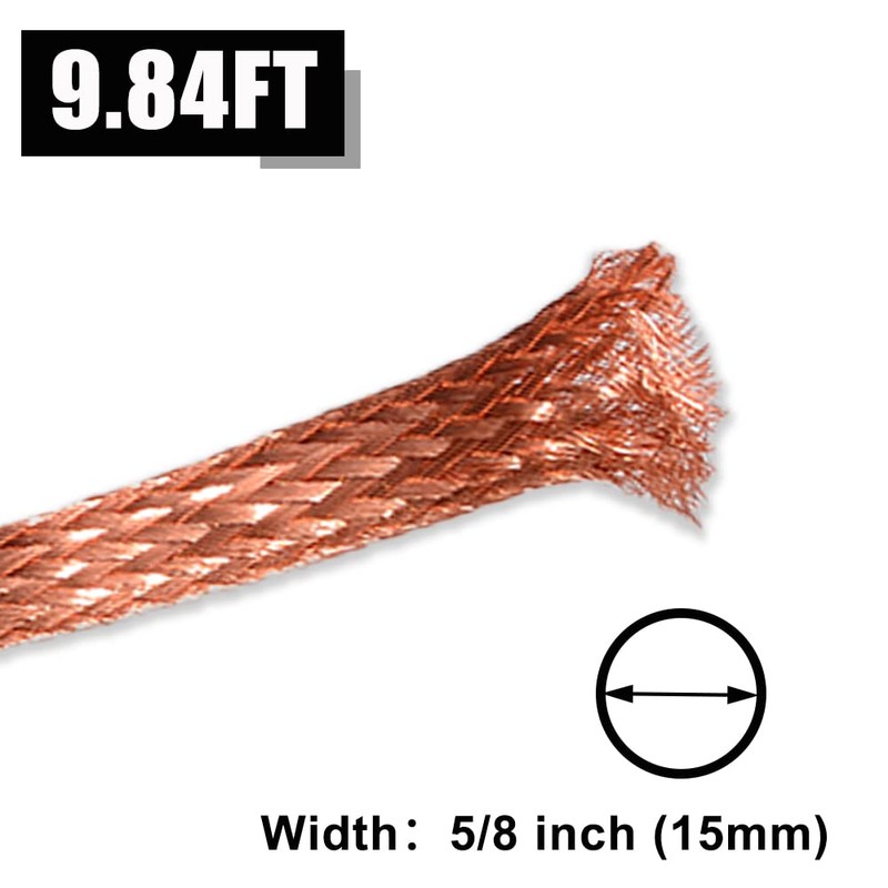 QuQuyi Copper Braided Ground Strap, 9.84ft x 5/8" Flat Tinned