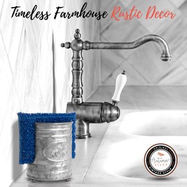 Autumn Alley Farmhouse Sponge Holder - Galvanized Metal Rustic Kitchen Accessory with Scrub Label, Charm Country Kitchen Counter