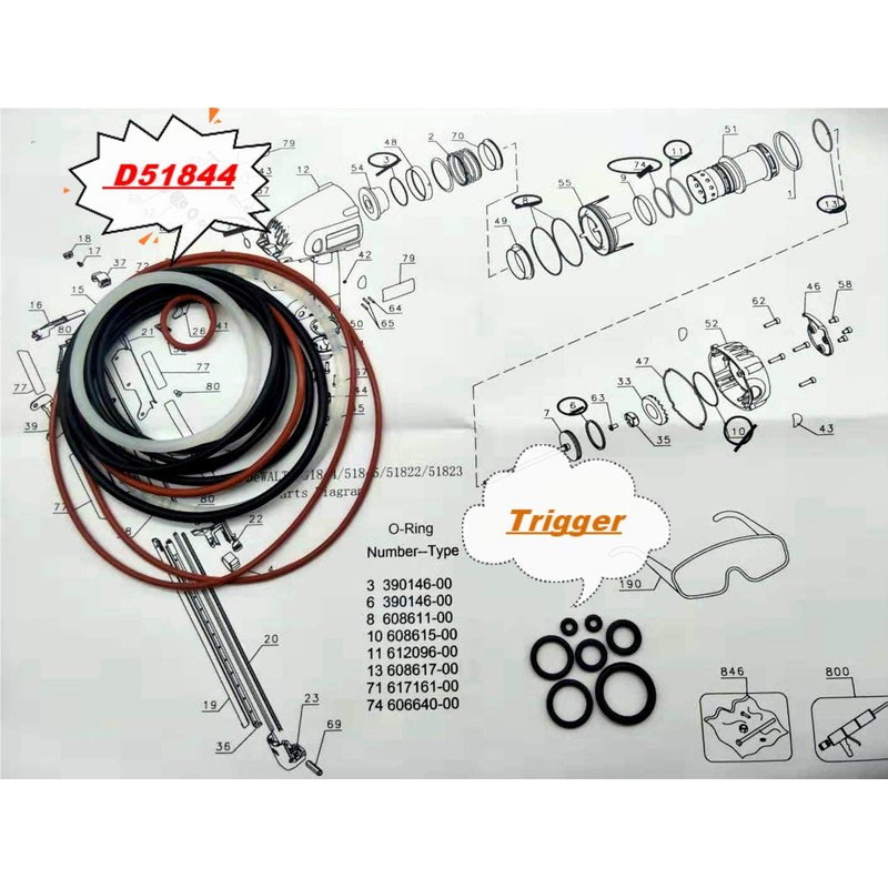 Ganivsor O-Ring Kit for DeWALT D51844 D51822 Framing Nailer &
