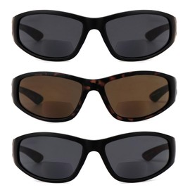 YsorrisoX 3 Pairs Bifocal Sunglasses for Men and Women with Side Protection Lenses, Wrap Around Tinted Readers, 1 Black & 1 Black Tortoise & 1 Tortoise, Large