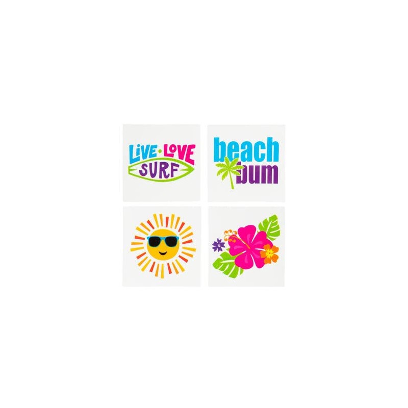 Summer Temporary Tattoos - Sun, Beach, Tropical Flowers Party Favors