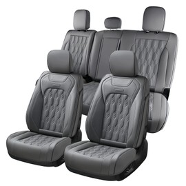 Coverado Car Seat Covers Full Set, Leather Ford F150 Seat Covers Fit for 2015-2025 F150 and 2017-2025 F250 F350 F450 Super Duty Crew Cab XL XLT Lariat King Ranch Platinum (Gray)