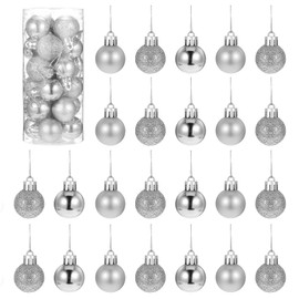 24 Pieces Christmas Balls, Mini Xmas Tree Ornaments Balls Exquisite Christmas Ornaments Tree Decorations Pendant Mini Christmas Ornaments for Holiday Party Decor 3cm/1.1''(silver)