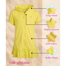 Pink Platinum - Albornoz de baño para niñas, con Capucha y Cierre Completa, Vestido de natación con Volantes para niñas, 2T-16, Limón, 3 Años