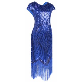 Letter Love Women 1920s Vintage Flapper Fringe Beaded Gatsby Party Dress With 20s Accessories Set (M, Blue)