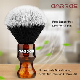 Vegan Shaving Brush with Travel Tin for Shaving Brush Classic Nylon Fibre Resin Handle Anbbas Size Shaving Brush (Knot 24 mm) (Amber)