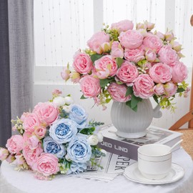 MARTINE MALL 4 Packs Peonies Artificial Flowers, Light Pink Artificial Peonies, Silk Peonies Flowers Fake Peonies Artificial Flowers Peonies Bouquet for Centerpiece Table Wedding Party Home Decor