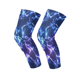 Caikeny Knee Pads for Garden Abstract Blue Lightning Wrestling Knee Pads Violet Long Leg Sleeves Braces Compression Pad Support for Basketball Football Cycling 1 Pair