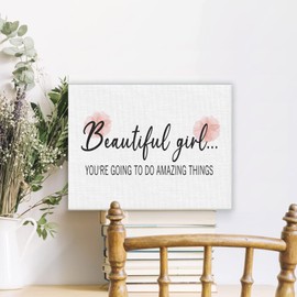Beautiful Girl You Are Going To Do Amazing Things Canvas Wall Art Prints Painting Decor 11×14 Inches, Inspirational Quote Print Framed Artwork For Home Kids Girls Room Bedroom Living Room