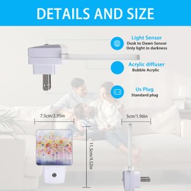 Meikosks Night Light,Abstract Watercolor Floral Night Lights Plug into Wall Dusk to Dawn Sensor Led Lamp for Women Men,Led Lights for Stairway/Hallway/Bedroom,0.5W