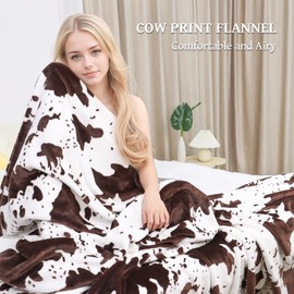 Brown Cow Print Blanket King Size Throw Blanket for Bed Soft Warm Lightweight Throws and Blankets Plush Flannel Fleece Big Blanket for Father Mother Friends Families Couples 90" x 108"