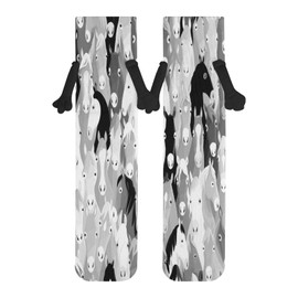 Xmkltbz 1 Pair Soft Socks Black Holding Hands, Compression Knee High Stockings Long Athletic Circulation 16x3.9 in Print Seamless Cartoon Horse Heads Texture in Retro Vintage Style