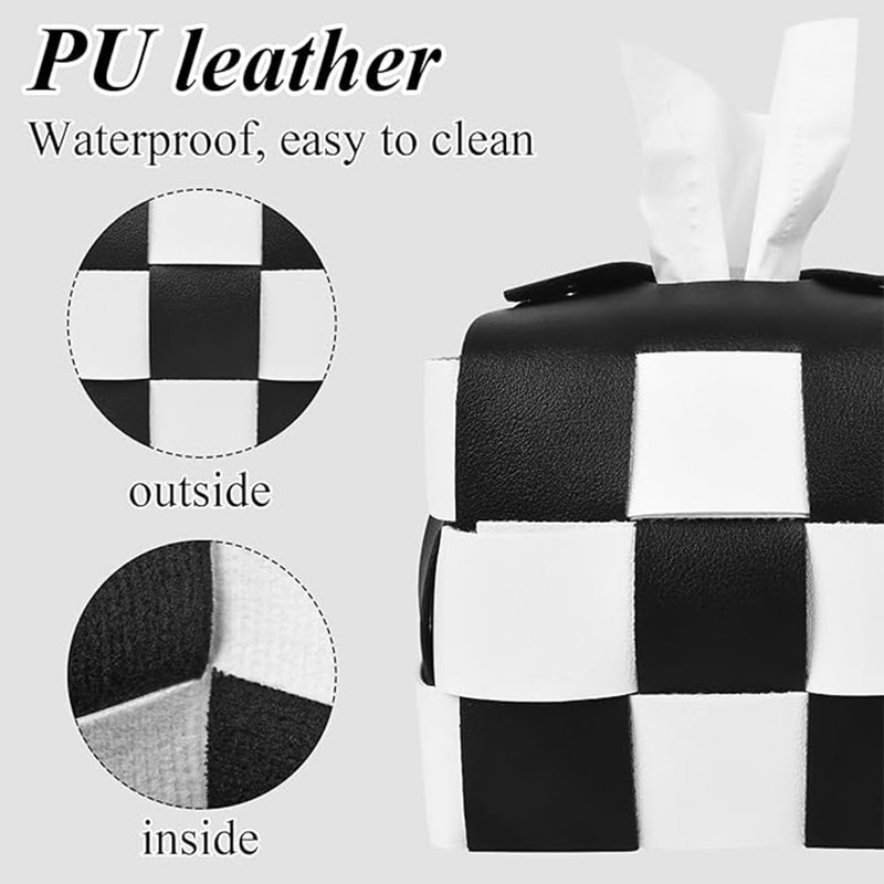 Tissue Box Holder,PU Leather Square Tissue Holder,Cube Tissue Box Covers,Checkered