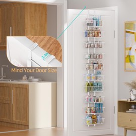 10-Tier Over the Door Pantry Organizer with Baskets, Metal Over the Door Hanging Spice Rack, Over Door Organizers and Storage, Spice Rack Organizer for Home & Kitchen Laundry Bathroom Essential, White