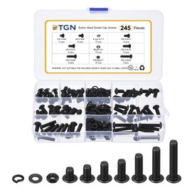DTGN 245Pcs M5-0.8x6/8/10/12/16/20/25mm Button Head Socket Cap Screws - Carbon Steel Bolt Nut Set Washer Assortment Kit - Good for Road Bicycle, Mountain Bike, Auto
