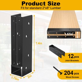 Concealed Joist Hanger , Outdoor Concealed-Flange Joist Bracket with Screws, Q235B Steel Powder Coated Concealed Mount Light Joist Hangers for Beam, Swing, Handrail, Fence (12PCS, 2X8)