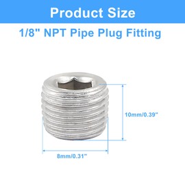 Bonsicoky 5 PCS 1/8" NPT Male Thread Pipe Fitting with Tape - 304 Stainless Steel Internal Hex Pipe Fitting for Sealing Pipe Port