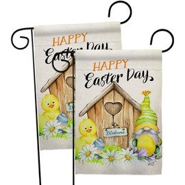 Easter Gnome Garden Flags 2pcs Pack Springtime Happy Bunny Egg Christian Season Holiday Small Decorative Gift Yard House Banner Made In USA 13 X 18.5