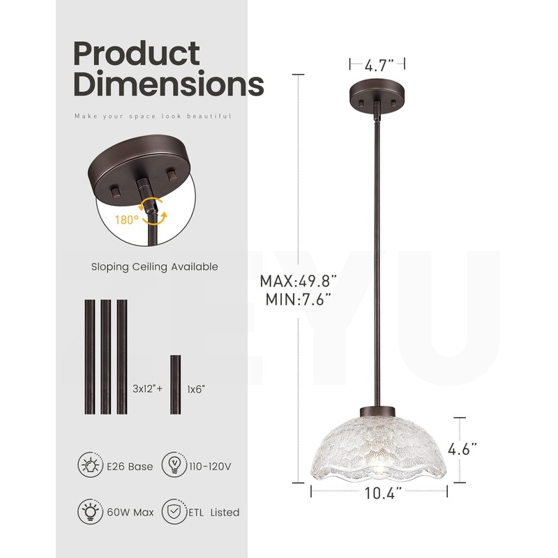 zeyu 2 Pack Pendant Lights, Kitchen Pendant Lighting Island, 10.4''