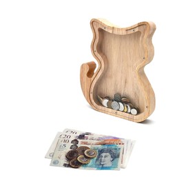 TOTHDATE Wooden Money Box Children's Cat Money Box, Animals Money Box with Alphabet Sticker Wooden Coin Bank Kids Boys Home Decor
