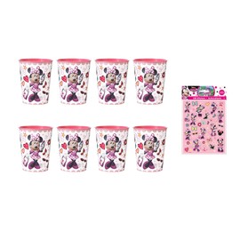Bow-tiful Party Essentials! Minnie Mouse Magic: 8 Polka-Dotted Pink Stadium Cups + 100 Minnie-Must-Have Stickers - For a Stylish Soiree! Dishwasher Safe Cups
