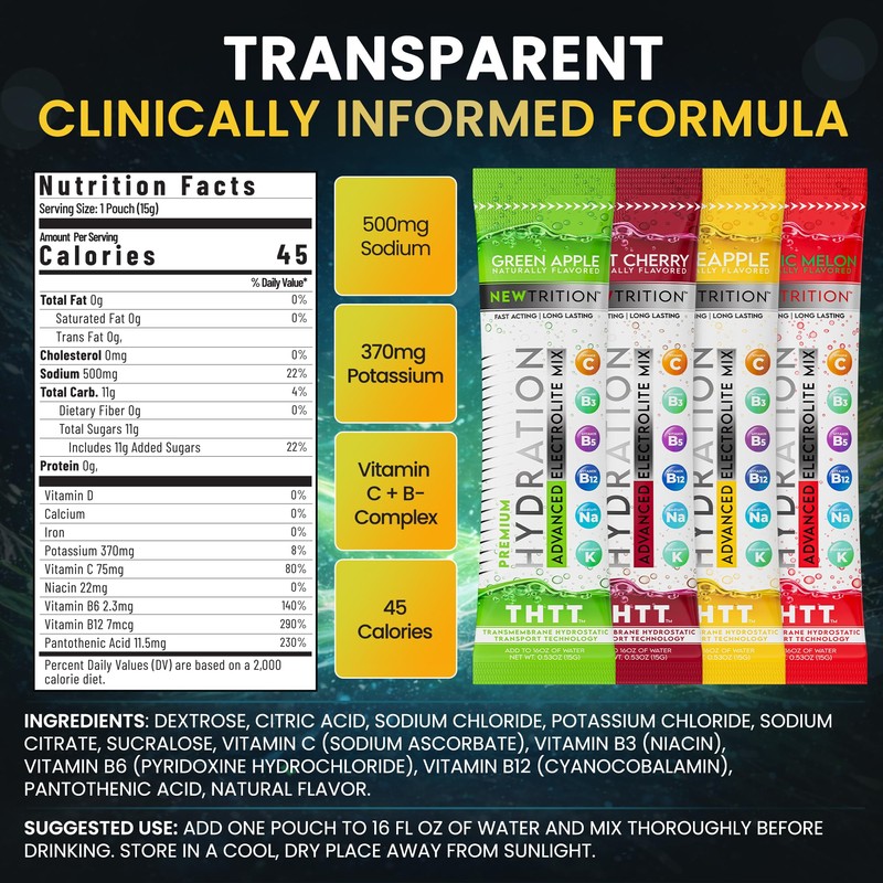 NewTrition Hydration Powder, Electrolyte Powder Packets, Naturally Flavored Hydrating Packets