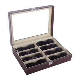 AUTOARK Leather 8 Piece Eyeglasses Storage and Sunglass Glasses Display Case Organizer,Brown,AW-137